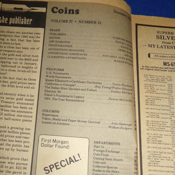Vintage Coins: Complete Magazine for Coin Collectors - Dec 1980 - Vol 27 No 12 - Picture 3 of 6